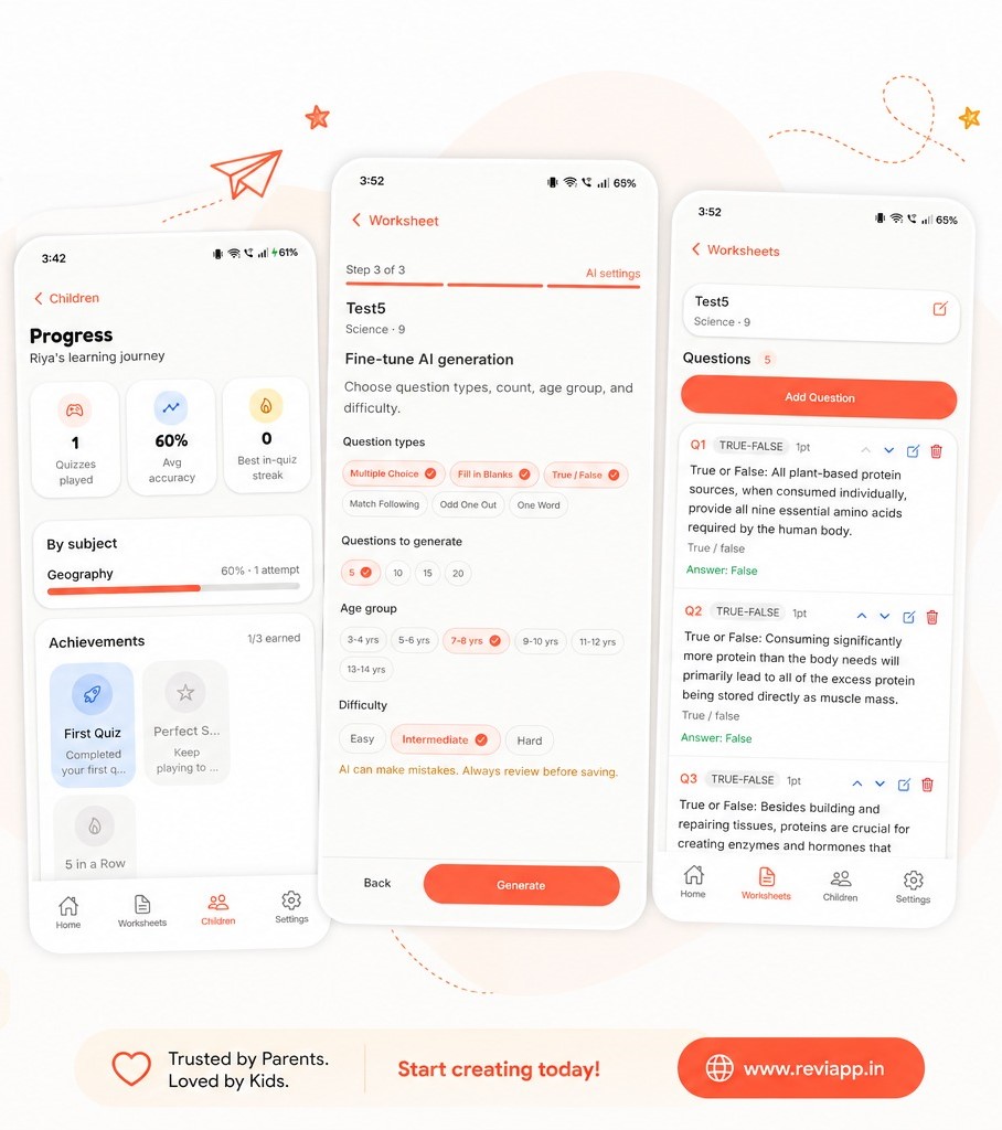 Revi AI worksheet generator on mobile